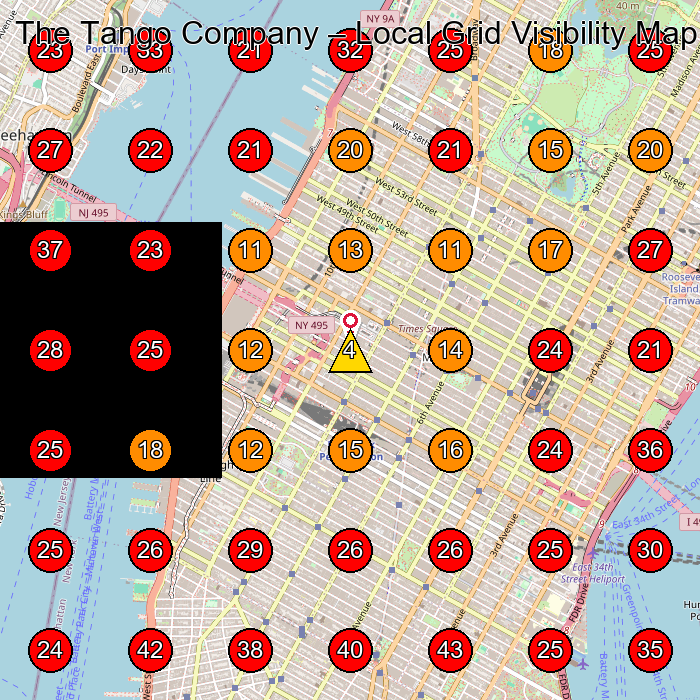 The Tango Company GeoGrid visibility map for Dance School in New York
